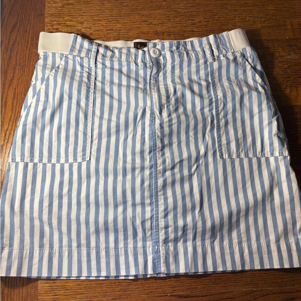 Lee Blue and White Striped Mini Skort, M